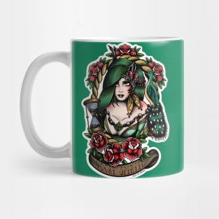 Rydia from Final Fantasy 4 (FFIV) in American Traditional Tattoo Portrait Style T-Shirt Mug